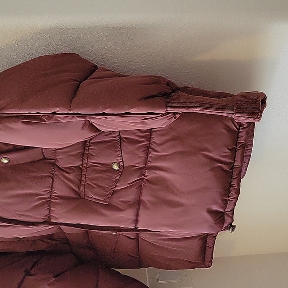 SAM EDELMAN Shirt Knit Trim Puffer Coat, Hooded, Large, Barn Red,NWT - Picture 10 of 14